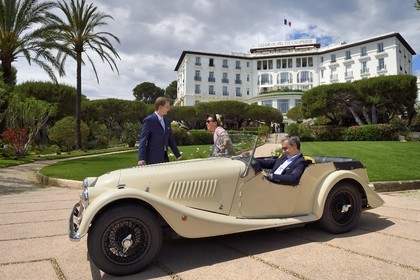 France, Alpes Maritimes, Saint Jean Cap Ferrat, Grand-Hotel du Cap Ferrat, a 5 star palace from Four Seasons Hotel, the doorman welcomes customers in a Morgan Roadster 4 4