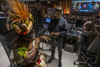 France, Paris, UNESCO Headquarters, conference at Earth University on November 25, 2022, Papuan Chief Mundiya Kepanga