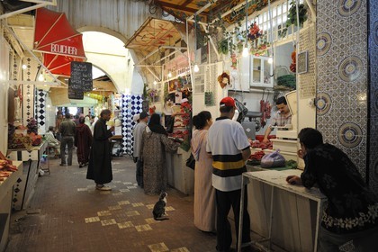 Morocco, Meknes Tafilalet Region, Meknes, Imperial City, medina listed as World Heritage by UNESCO, El Hedime covered market, butcher stalls