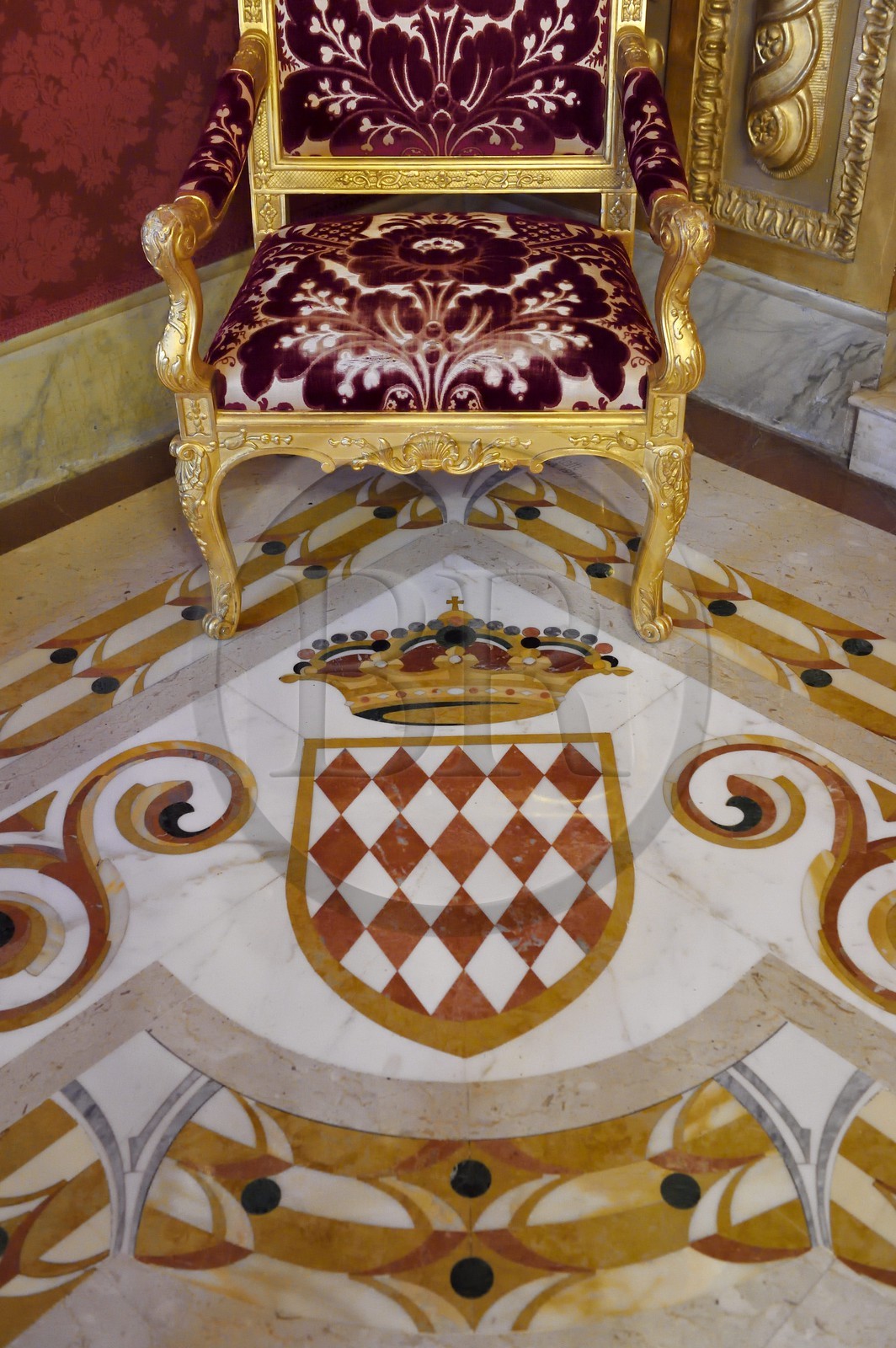 Principauté de Monaco, Monaco, le Rocher, le palais princier, la chambre du duc d'York, blason des Grimaldi