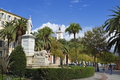 France, Corse du Sud, Ajaccio, Place Marechal Foch (square also known as Place des Palmiers), statue of Napoleon Bonaparte as a Roman consul by sculptor Massimiliano Laboureur