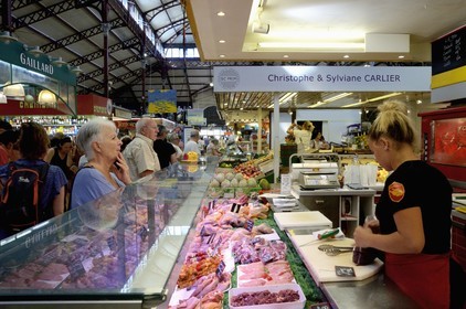 France, Aude, Narbonne, the covered market, butcher