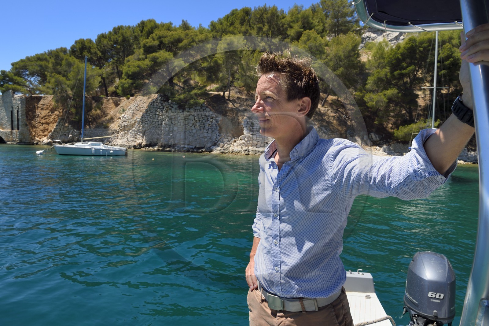 France, Bouches-du-Rhône (13), Cassis, Parc national des Calanques, Calanque de Port-Miou, Pascal Seillier directeur de la zone de mouillage de Port-Miou