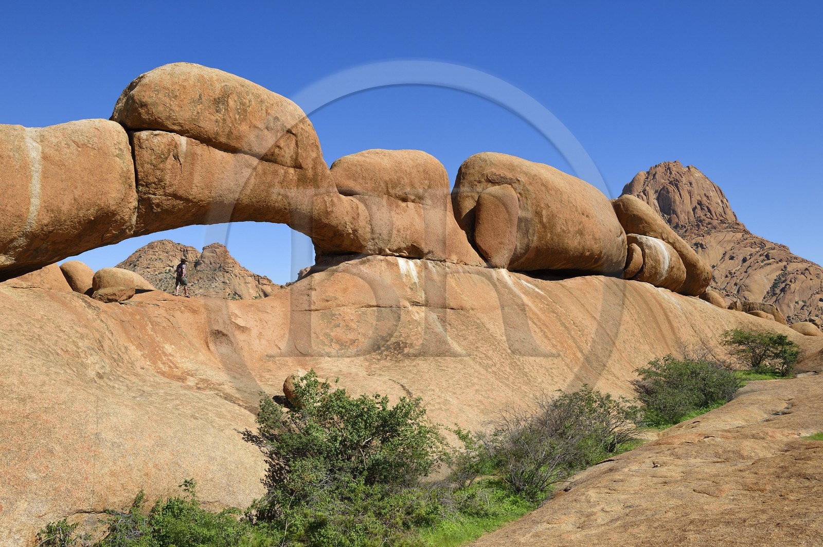 Namibie, région de Erongo, Damaraland, le Spitzkoppe ou Spitzkop (1784 m), arche naturelle dans la montagne granitique dans le désert du Namib