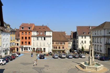 France, Haut Rhin, Sundgau, Altkirch, the Fountain of the Virgin on the Republic Square