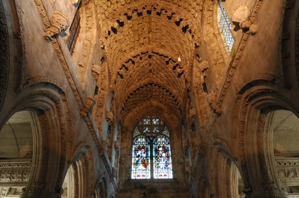 United Kingdom, Scotland, Midlothian, Roslin, Rosslyn Chapel, the carved ceiling