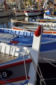 France, Var, Sanary-sur-Mer, traditional fishing boats called pointus in the port, the Capian which is a manly characteristic bow end