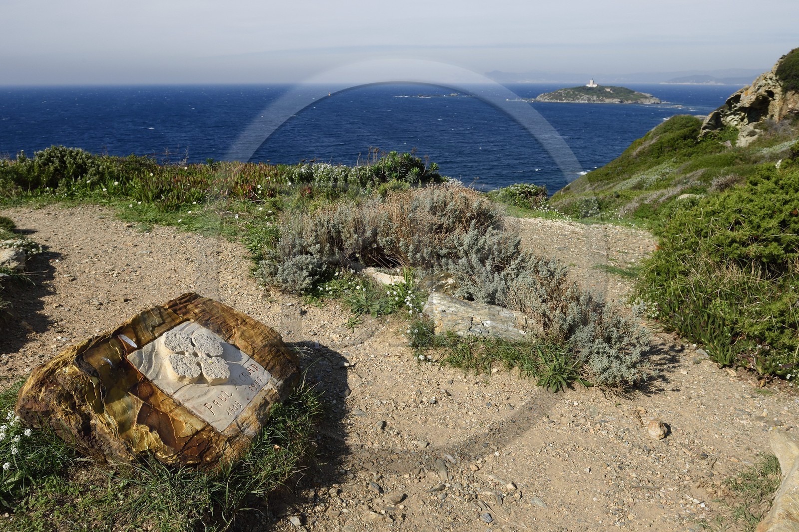 France, Var (83), Ile des Embiez, la Pointe du Coucoussa, tombe de Paul Ricard