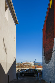 France, Herault, Sète,  Quartier Haut (the Upper Quarter), mural fresco which is part of the MACO (Musee à ciel ouvert) - Open-air museum, work of the artist Sun7 in the rue Serre