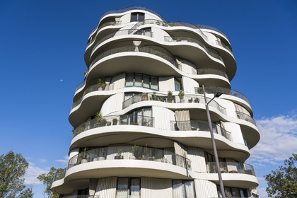 France, Hérault (34), Montpellier, immeuble de logements Folie Divine réalisé par l'architecte Farshid Moussavi (FMA)