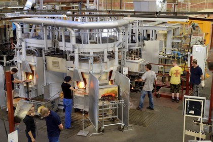France, Moselle, Saint-Louis-les-Bitche, the Cristallerie Saint-Louis (Saint-Louis crystal glass manufacturer), continuous-casting tank furnace