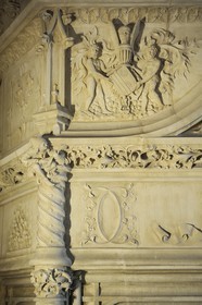 France, Loir et Cher, Loire Valley, listed as World Heritage by UNESCO, Chaumont sur Loire castle, the dining room, detail of fireplace with Dianne de Poitiers's 2D crest