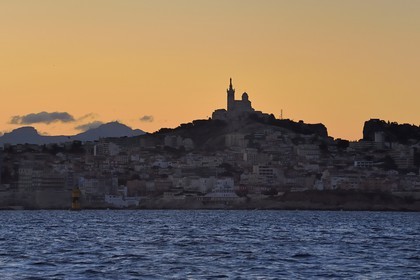 France, Bouches du Rhone, Marseille, Notre-Dame de la Garde basilica at sunrise