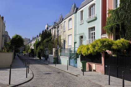 France, Paris (75), quartier de la Butte-aux-Cailles, maisonnettes à l'anglaise de 1921 rue Delafoy (Dieulafoy)
