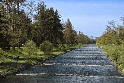 Switzerland, Basel, Neuer Teich Bach, the channeled river Wiese in the Wiesenmatt Nature Reserve
