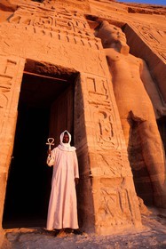 Egypt, Nile Valley, Abu Simbel, listed as World Heritage by UNESCO, entrance to the small temple dedicated to Hathor in tribute to Nefertari,wife of Ramses II