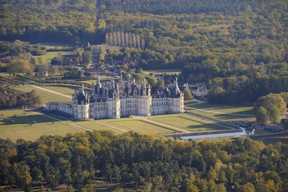 France, Loir et Cher, Loire Valley listed as World Heritage by UNESCO, Chateau de Chambord (aerial view)