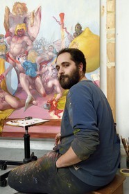 France, Paris, Saint Germain des Pres district, Ecole nationale superieure des Beaux-Arts (Fine Arts school), Chimay building in the former Hotel de Chimay, the 5th year student Enzo Certa in the Tim Eitel workshop