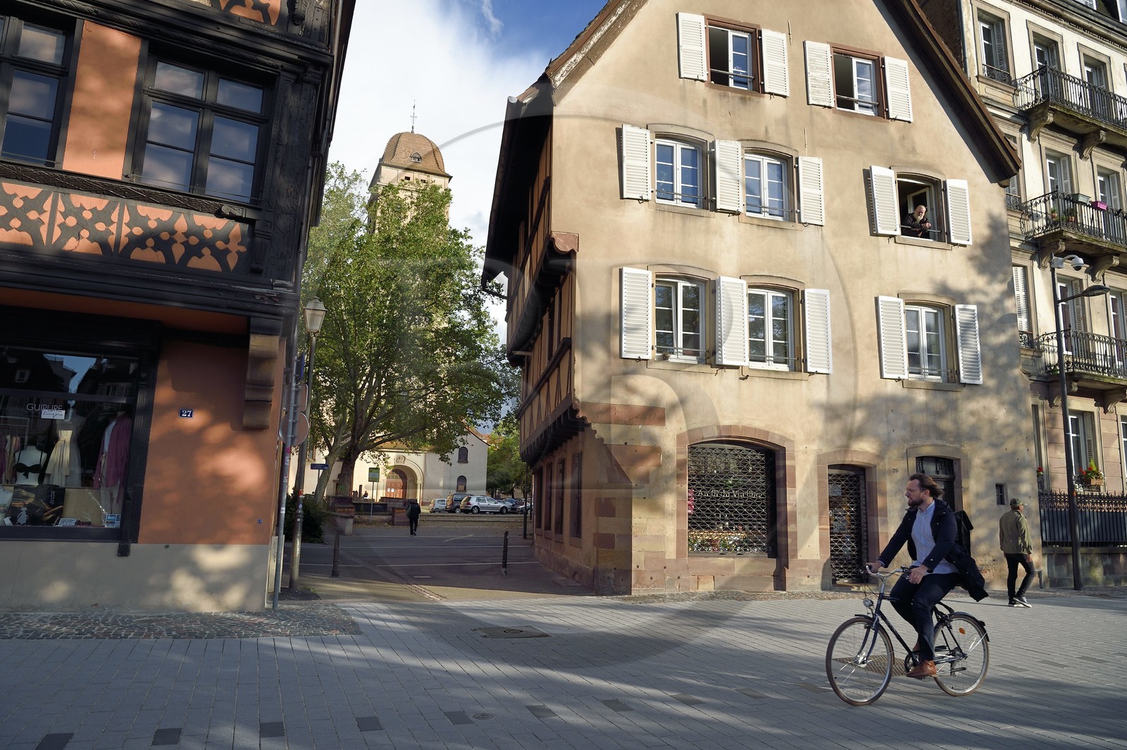 France, Bas Rhin, Strasbourg, old town listed as World Heritage by UNESCO, banks of Ill River quai des Bateliers turned into a meeting place for pedestrians
