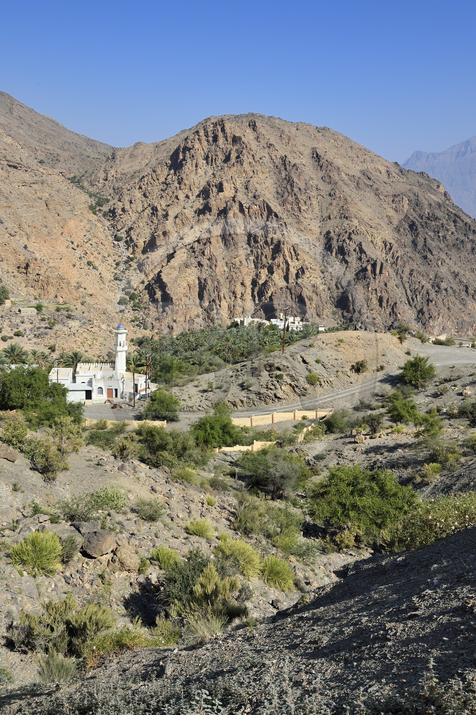 Sultanat d'Oman, Gouvernorat d'Al-Batina du Sud, Hajar occidental, Wadi Mistall, village de Hijar