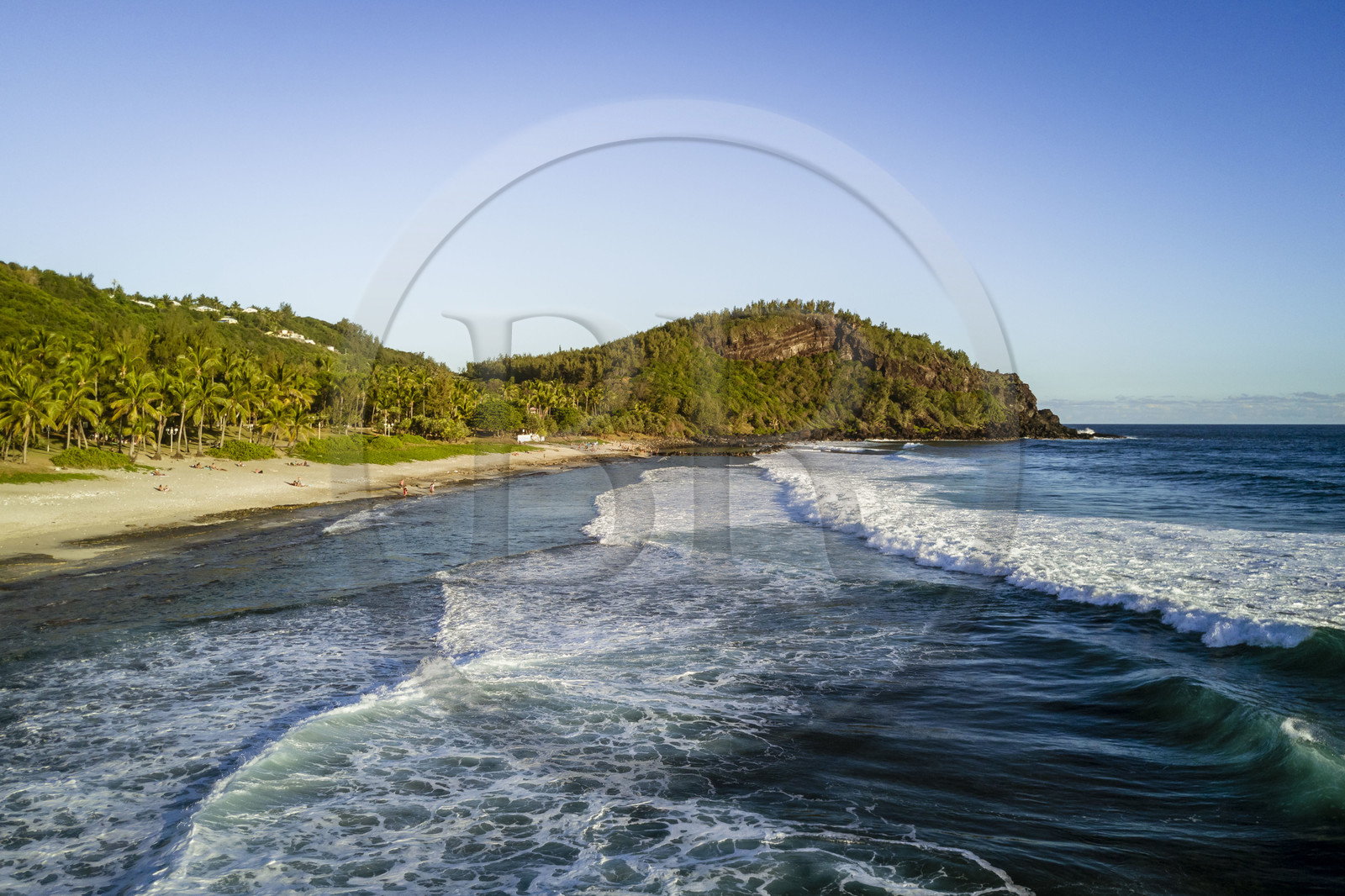 France, Ile de la Reunion, la côte à Petite-Ile et la plage de grand-Anse au pied de piton Grande-Anse (vue aérienne)