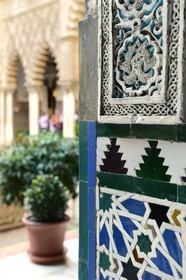 Spain, Andalusia, Seville, the Alcazar of Seville (Reales Alcazares de Sevilla), listed as World Heritage by UNESCO, zelliges of the Courtyard of the Maidens (Patio de las Doncellas)