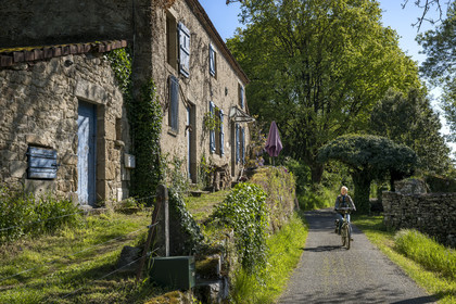 France, Vendee, Mortagne sur Sèvre, cycling tour in the Sèvre Nantaise river valley passing in front of the former moulin de la Garde