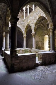 France, Alpes-Maritimes (06), Cannes, Iles de Lérins, Ile de Saint-Honorat, Abbaye de Lérins, le cloitre inférieur dit de travail du XIVème siècle de l'ancien monastère fortifié élevé en 1073