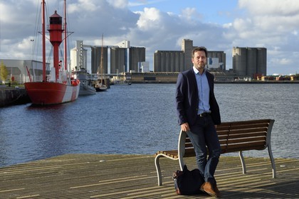 France, Seine Maritime, Le Havre, docks area, the lightvessel (lightship) in the Eure basin, Gilda Gautier director of the marina and general delegate of the Transat Jacques Vabre