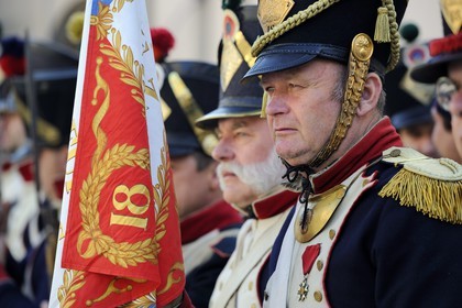 Italy, Liguria, Sarzana, Napoleon Festival, french soldiers of the Grande Armée of the 18th Heavy Infantry Regiment whose motto was Value and Discipline