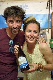 France, Var, Iles d'Hyeres, Parc National de Port Cros (National park of Port Cros), Porquerolles island, Guillaume Bidaut and Kassandra de Veylderfrom Hypaea-La Brasserie Porquerollaise (the Porquerolles Brewery) in his manufacturing workshop