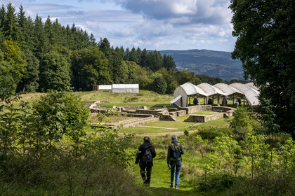 France, Saone et Loire, regional natural park of Morvan, Saint Leger sous Beuvray, oppidum of Bibracte, capital of the Celtic people of the Aedui, archaeological site on Mount Beuvray, remains and excavation site of the Franciscan convent established at the beginning of the 15th century on the ruins of the Gallic commercial district and its forum