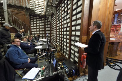France, Paris, the National Archives, Grands dépots (Large deposits), filming of the television show The shadow of a doubt presented by the animator and journalist Franck Ferrand
