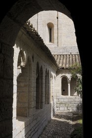 France, Herault, Medieval town of Saint-Guilhem-le-Desert, a stop on el Camino de Santiago, pilgrimage route to Compostela, labelled Les Plus Beaux Villages de France (The Most Beautiful Villages of France), abbey of Gellone from the 11th century listed as World Heritage by UNESCO, the cloister
