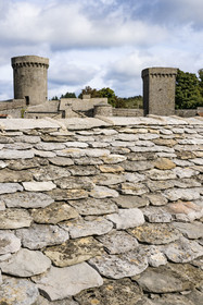 France, Aveyron, Causses and the Cévennes, cultural landscape of Mediterranean agro-pastoralism, listed as World Heritage by UNESCO, La Couvertoirade, labelled Les Plus Beaux Villages de France (The Most Beautiful Villages of France), fortified village on the Larzac plateau, cistern roof in limestone slab which allows the recovery of water