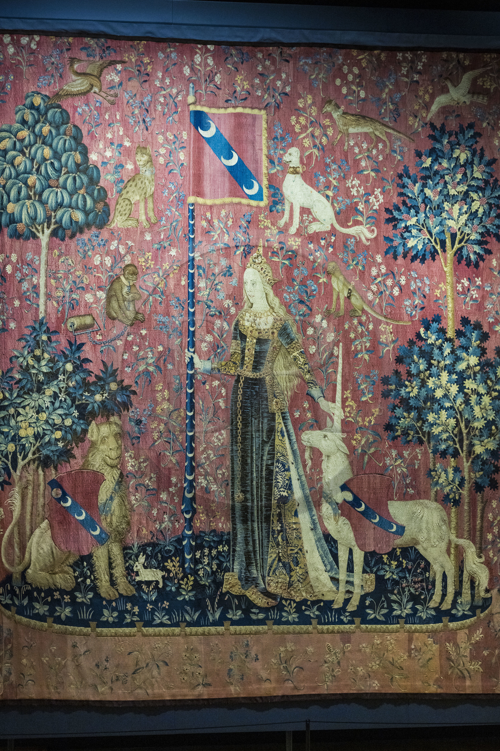 France, Paris (75), Musée de Cluny - Musée national du Moyen-Age, tapisseries de la Dame à la Licorne appelée Le Toucher - un des 5 sens (vers 1500, laine et soie)