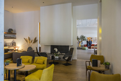 France, Herault, Montpellier, Port Marianne district, Hotel Courtyard by Marriott with contemporary architecture, the lobby