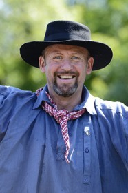 France, Bas Rhin, Muttersholtz region, the Ried, the boatman Patrick Unterstock in a small flat bottom boat on the Ill river