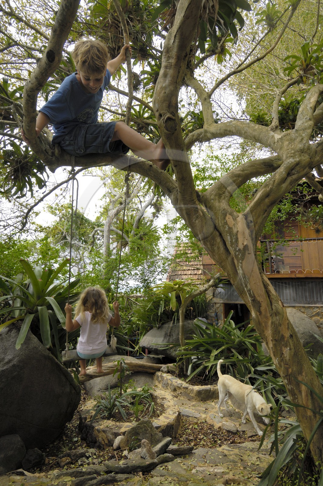 Brésil, Etat de Rio de Janeiro, Paraty, Ile Catimbau, la maison familliale à la mode Robinson Crusoé de Maria Irène Campers, Thomas Campers et sa soeur Brésil, Etat de Rio de Janeiro, Paraty, Ile Catimbau, la maison familliale à la mode Robinson Crusoé de Maria Irène Campers, Thomas Campers et sa soeur