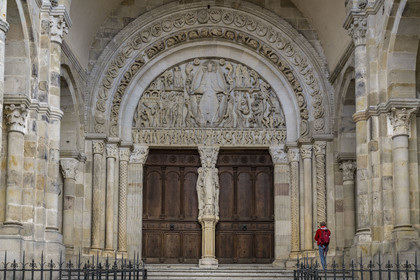 France, Saone et Loire, Autun, Saint Lazarus Cathedral, portal and tympanum of the Last Judgment made by Gislebertus
