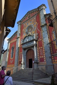 France, Alpes-Maritimes, Roya Valley (Nice hinterland), at the foot of the Mercantour National Park, Tende, Collegiate Church of Notre Dame de l'Assomption (Our Lady of the Assumption), the facade