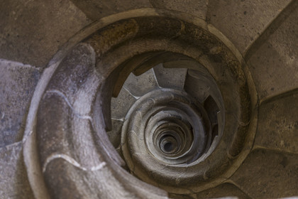 Spain, Catalonia, Barcelona, Eixample district, Sagrada Familia basilica by Catalan modernist architect Antoni Gaudi, listed as a UNESCO World Heritage Site, one of the spiral staircases inside the towers