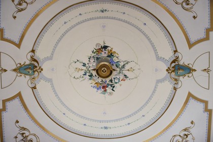 France, Haute Corse, Cap Corse, Rogliano, the palazzu Nicrosi (Palazzi or House of American), Pierre Nicrosi with his three brothers prospered in trade, real estate and cotton in Alabama, decorated ceiling of a room
