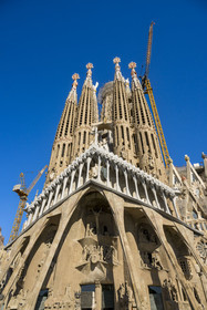 Spain, Catalonia, Barcelona, Eixample district, Sagrada Familia basilica by Catalan modernist architect Antoni Gaudi, listed as a UNESCO World Heritage Site, the passion facade