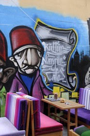 Turkey, Istanbul, Beyoglu, Taksim District, Cafe Narguile in a lane behind Istiklal Caddesi Street