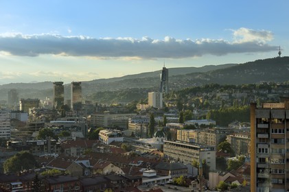 Bosnia and Herzegovina, Sarajevo overlooked by the Avaz Twist Tower