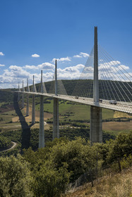France, Aveyron, Grands Causses regional natural park, Millau, the Millau viaduct by architects Michel Virlogeux and Norman Foster, between the Causse du Larzac and the Causse de Sauveterre above the Tarn river