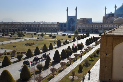 Iran, Isfahan Province, Isfahan, naghsh-i jahan square also known as Imam Khomeiny square, listed as World Heritage by UNESCO, the Shah Mosque also known as Imam Mosque with its monumental entrance