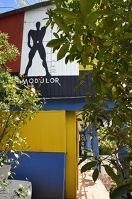 France, Alpes Maritimes, Roquebrune Cap Martin, Cap Martin, architectural work of Le Corbusier, listed as World Heritage by UNESCO, former restaurant and bar the Etoile de Mer of Thomas Rebutato, mural painting representing the Modulor on the Camping units designed by Le Corbusier (Authorization request necessary before publication)