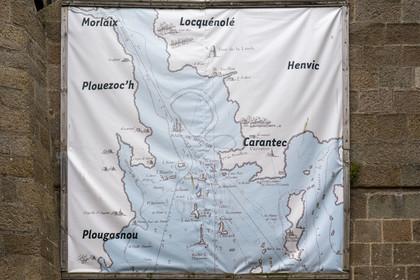 France, Finistère, Morlaix bay, Plouezoc'h, the Taureau castle built by Vauban in the 17th century, copy of the Morlaix Bay Map by the former captain Charles Cornic (1793)